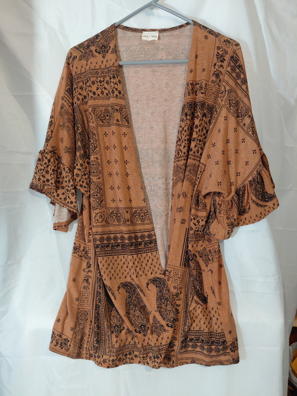 Lovely Melody Brown Paisley Print Open Front Cape